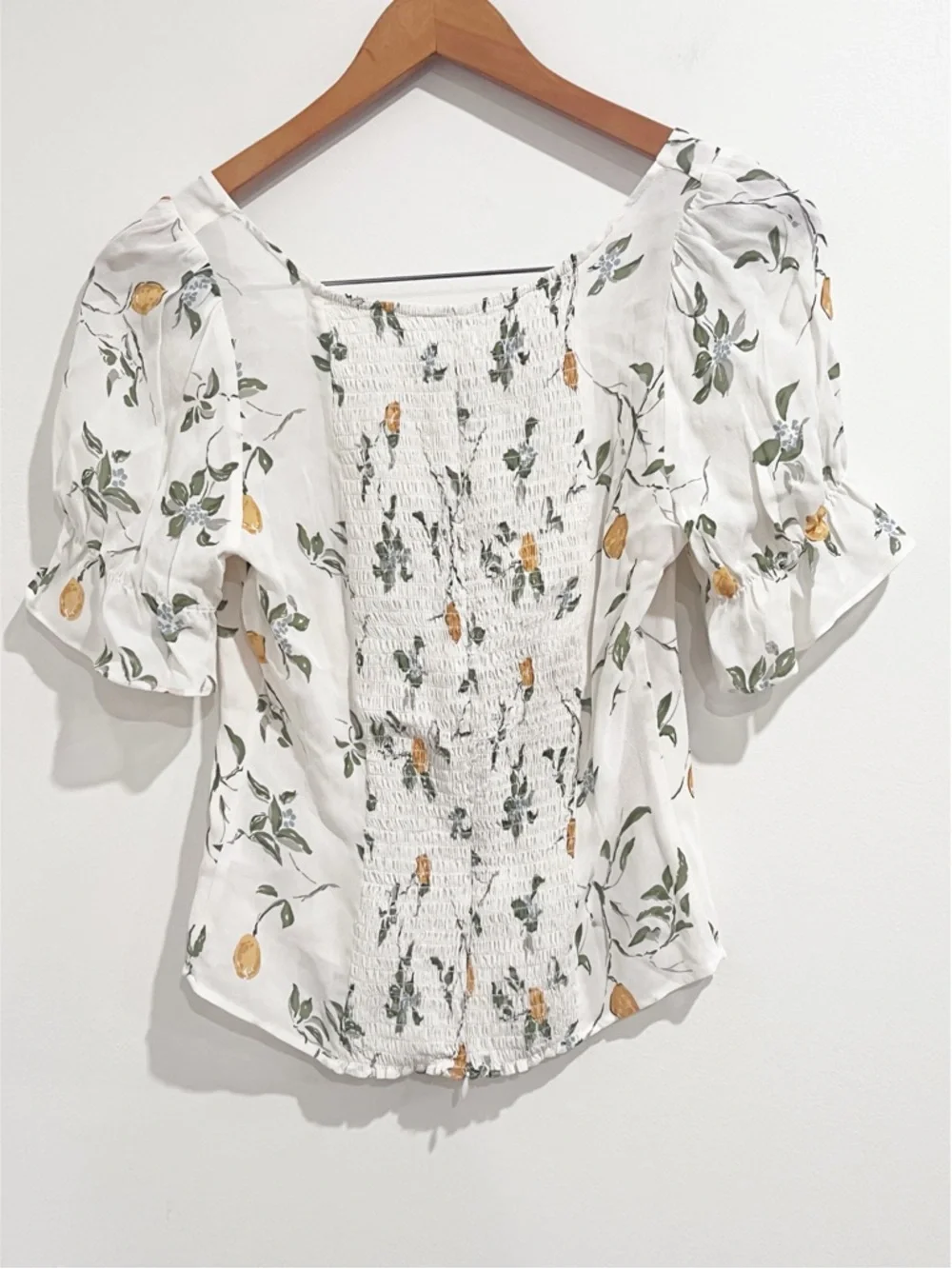 EUC Reformation Puff Sleeve Delevan Smocked Bodice Top in Citron